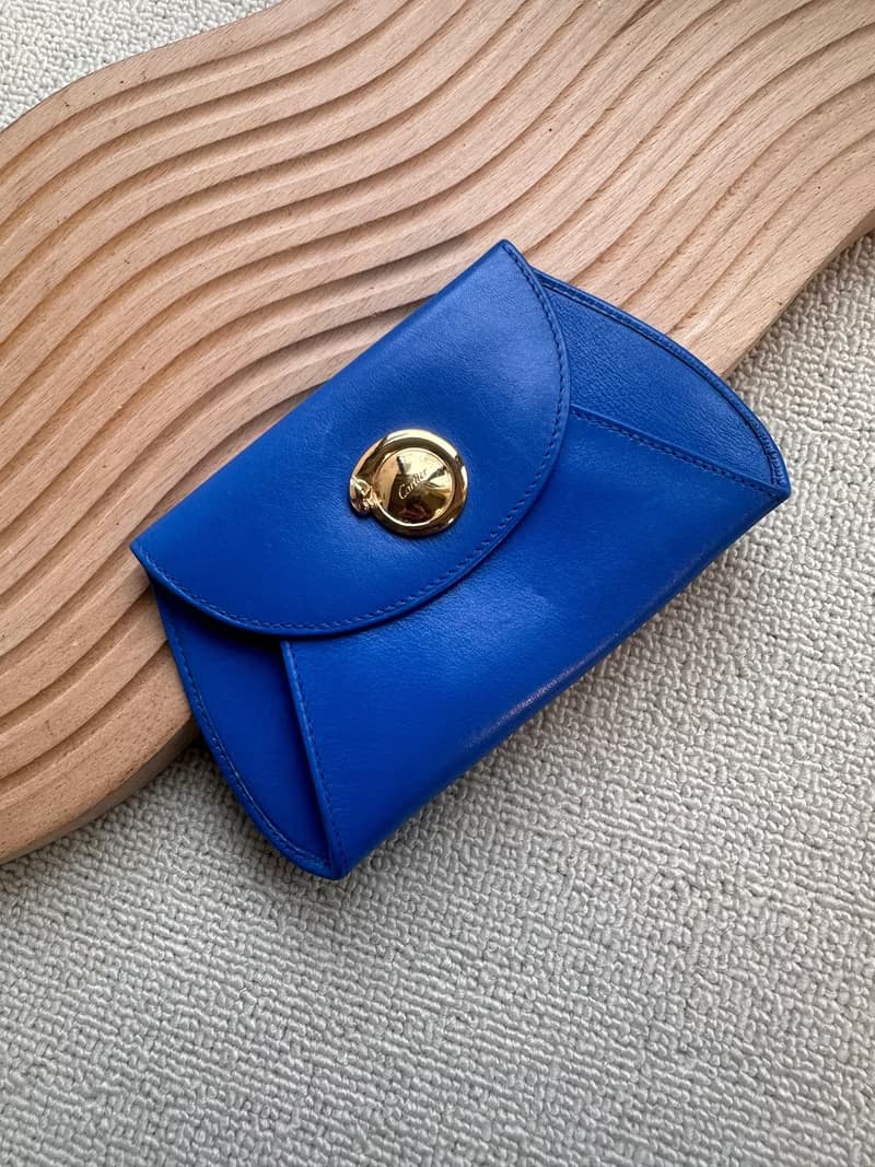 絕版中古品Vintage Cartier 寶石藍金豹頭小錢包
