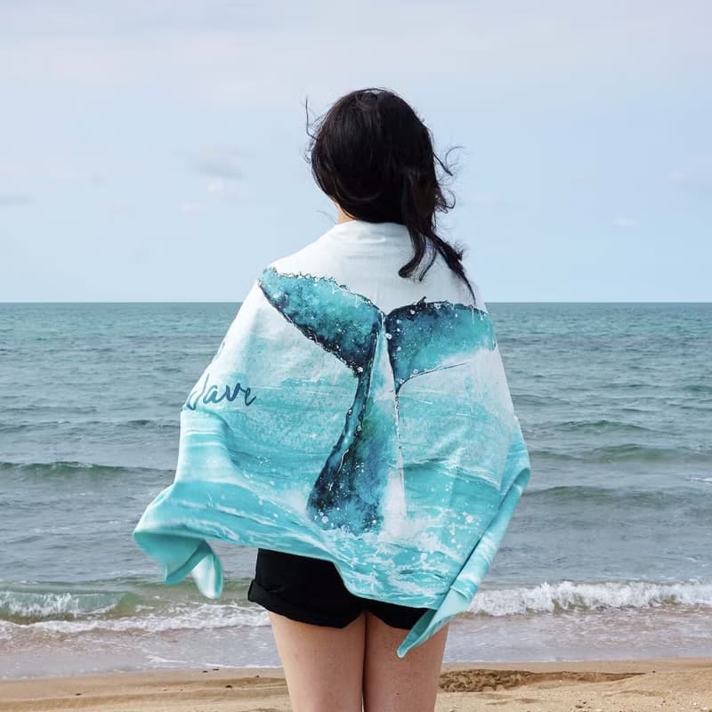 萬用快乾巾/浴巾/海灘巾/毛巾-海洋系列。幸運鯨魚尾 (畢業禮物