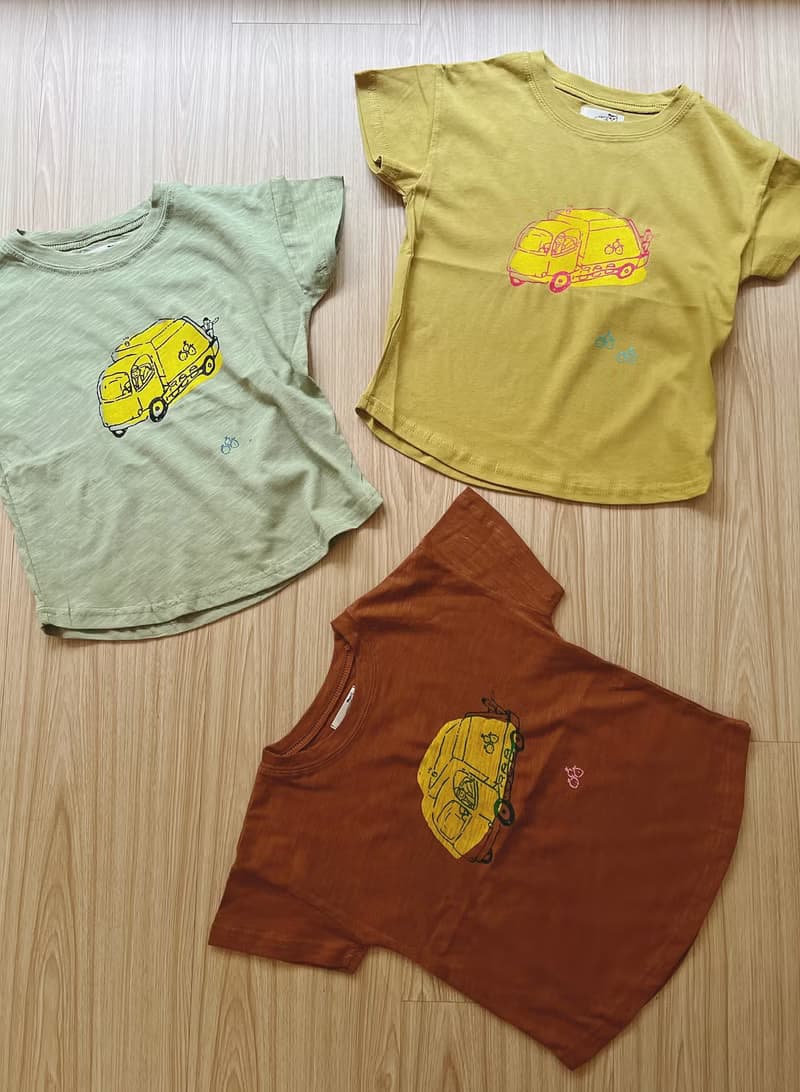親子裝 你好垃圾車 三色夏日手工印花短袖純棉tshirt