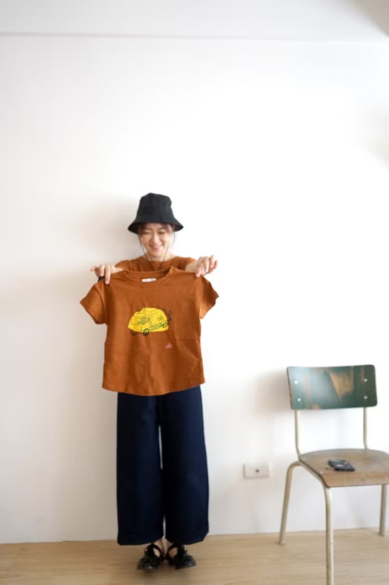 親子裝 你好垃圾車 三色夏日手工印花短袖純棉tshirt