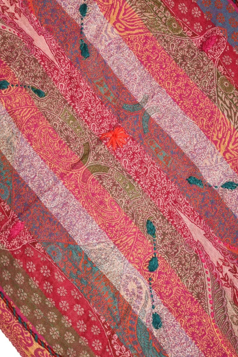 【畢業禮物】喀什米爾水煮羊毛手工刺繡圍巾披肩粉桃紫橘暗花藤
