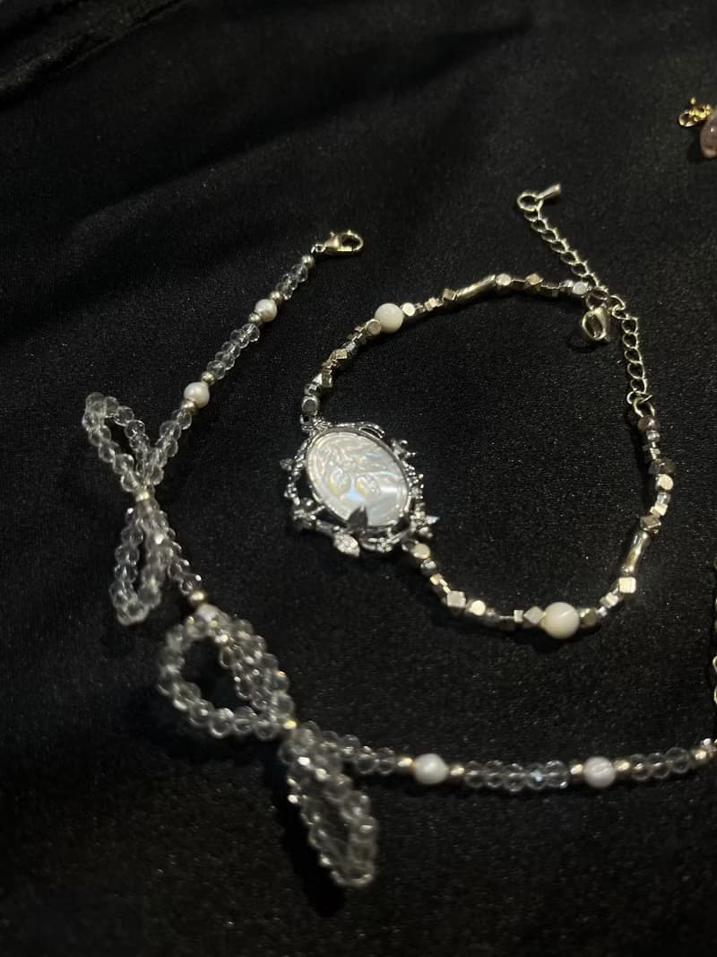 入門。天然貝母 珍珠 白蝶貝 琉璃 黑膽石 手鍊 蝴蝶結 串珠 手