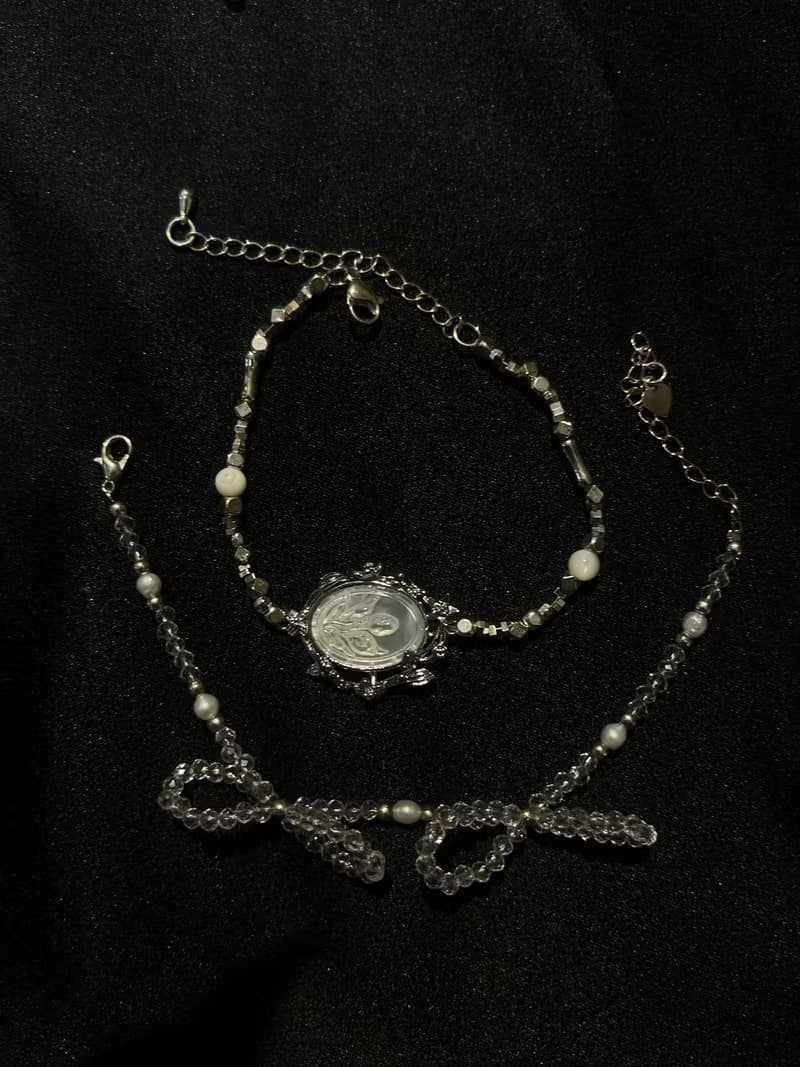 入門。天然貝母 珍珠 白蝶貝 琉璃 黑膽石 手鍊 蝴蝶結 串珠 手