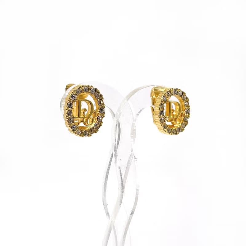【日本直送 中古美品】クリスチャンディオール Christian Dior イヤリング ロゴ GP/ラインストーン ゴールド ヴィンテージ アクセサリー