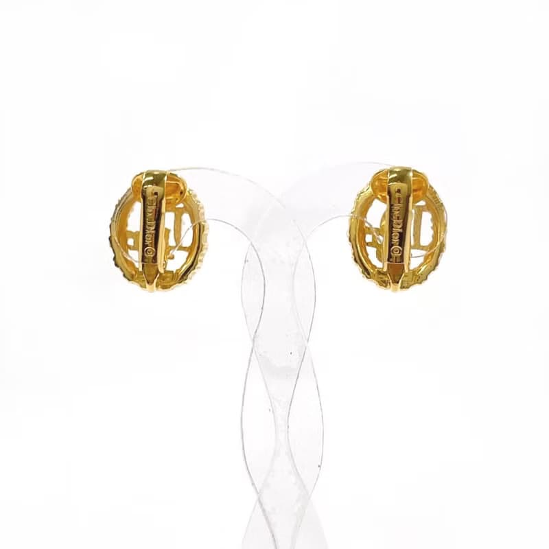 【日本直送 中古美品】クリスチャンディオール Christian Dior イヤリング ロゴ GP/ラインストーン ゴールド ヴィンテージ アクセサリー