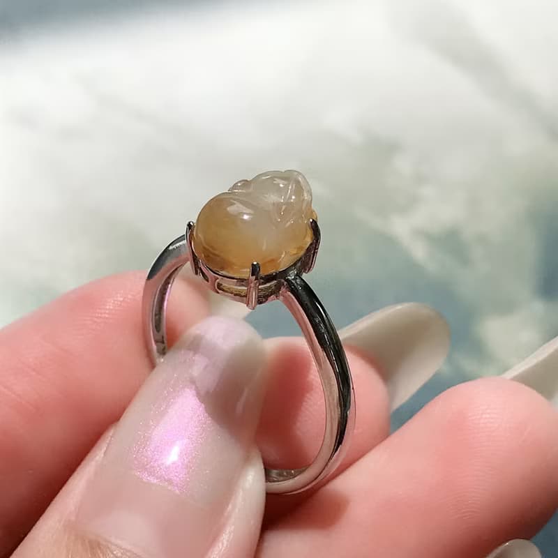 【招財神獸】冰飄黃翡貔貅戒指925純銀鑲嵌| 天然緬甸玉A貨| 送禮