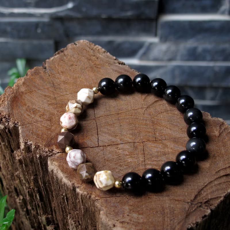 避邪護身 ∣ 斑馬石 黑曜石 天然石手鍊