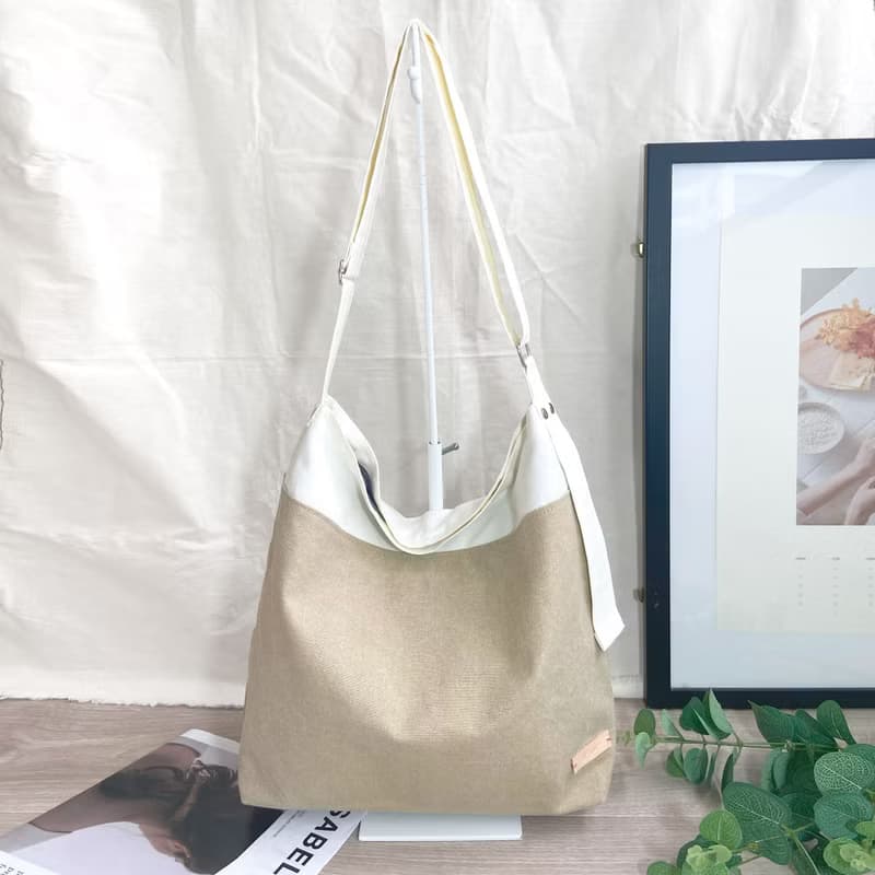 文青拼色 大容量輕量隨性肩背 斜跨包 LAZY BAG  #82水洗淺褐色