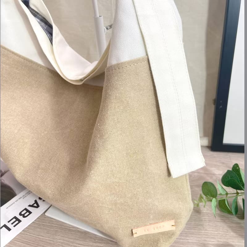 文青拼色 大容量輕量隨性肩背 斜跨包 LAZY BAG  #82水洗淺褐色