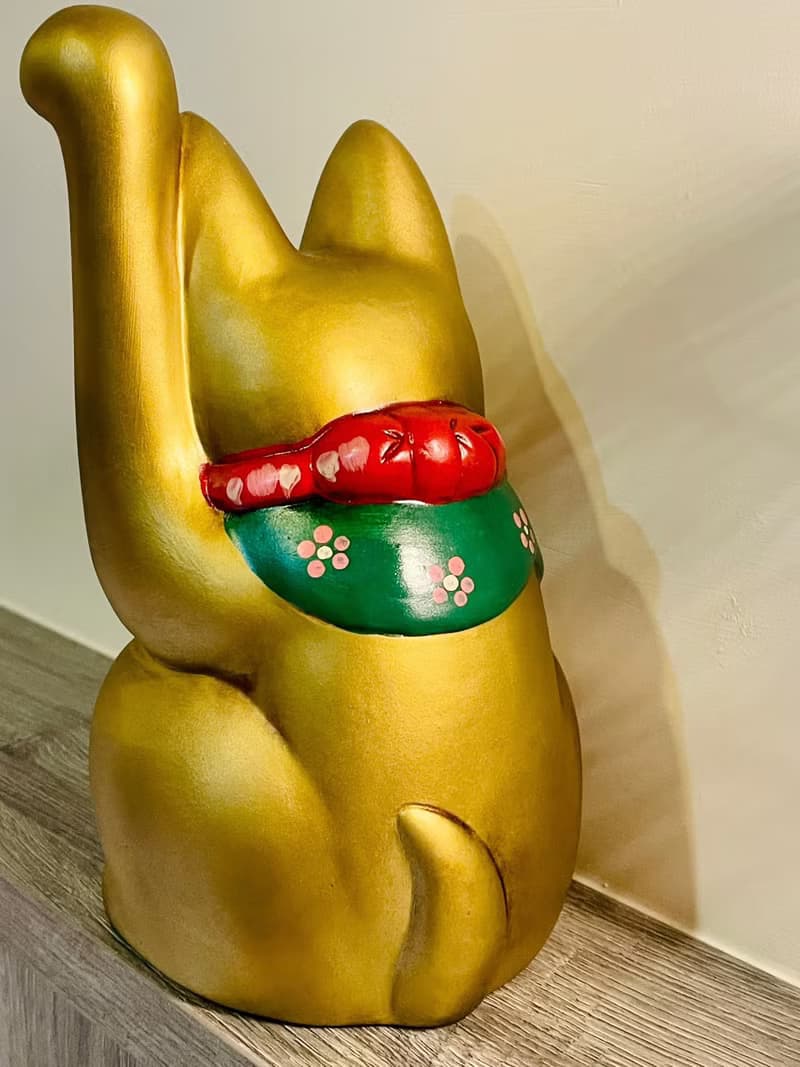 瀨戶燒-金運亨通綠領巾金色招財貓23cm