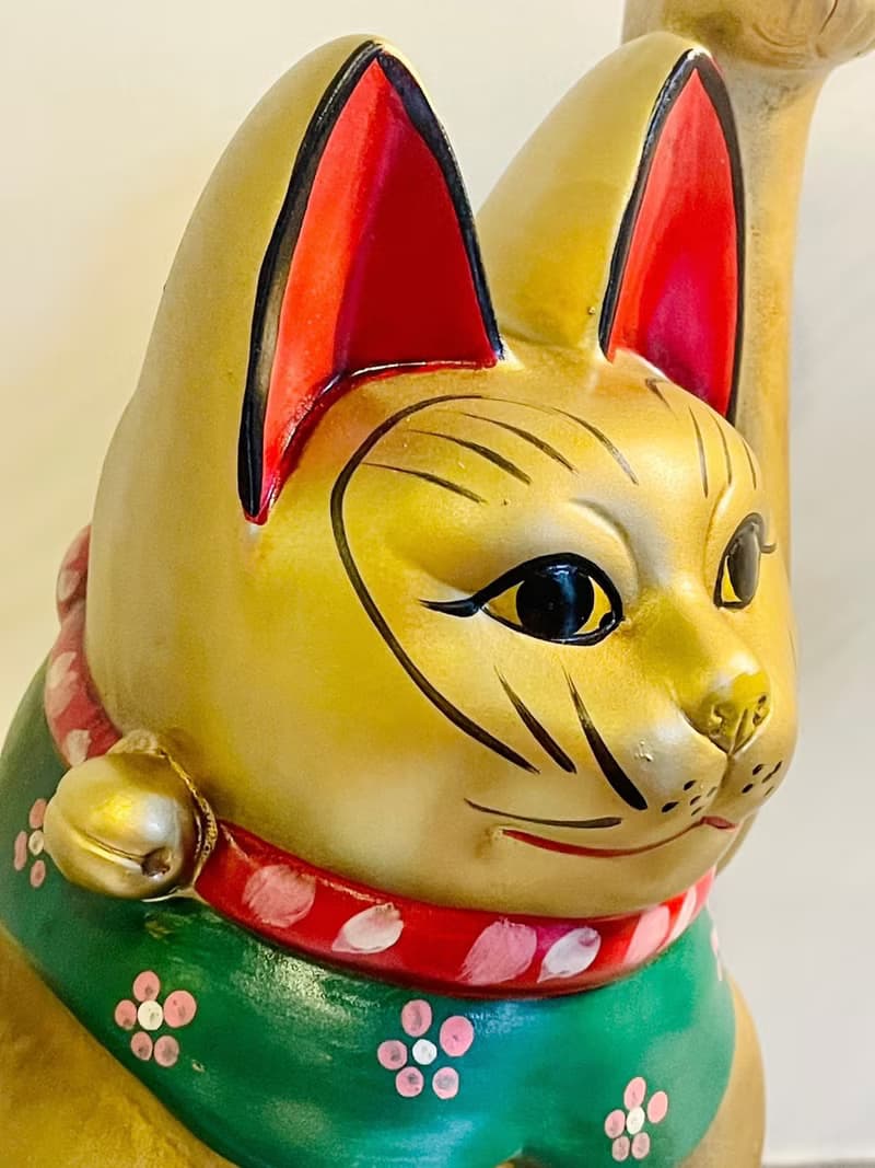 瀨戶燒-金運亨通綠領巾金色招財貓23cm