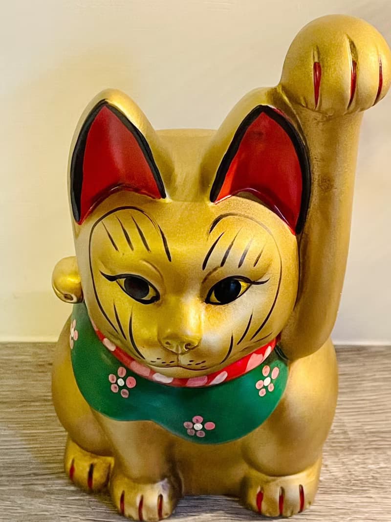 瀨戶燒-金運亨通綠領巾金色招財貓23cm