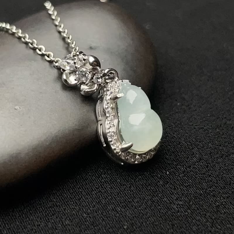 冰種翡翠葫蘆925純銀鑲嵌項鍊 | 天然緬甸玉翡翠A貨