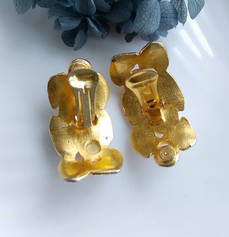 【西洋古董飾品 】彩橋拼接 夾式耳環