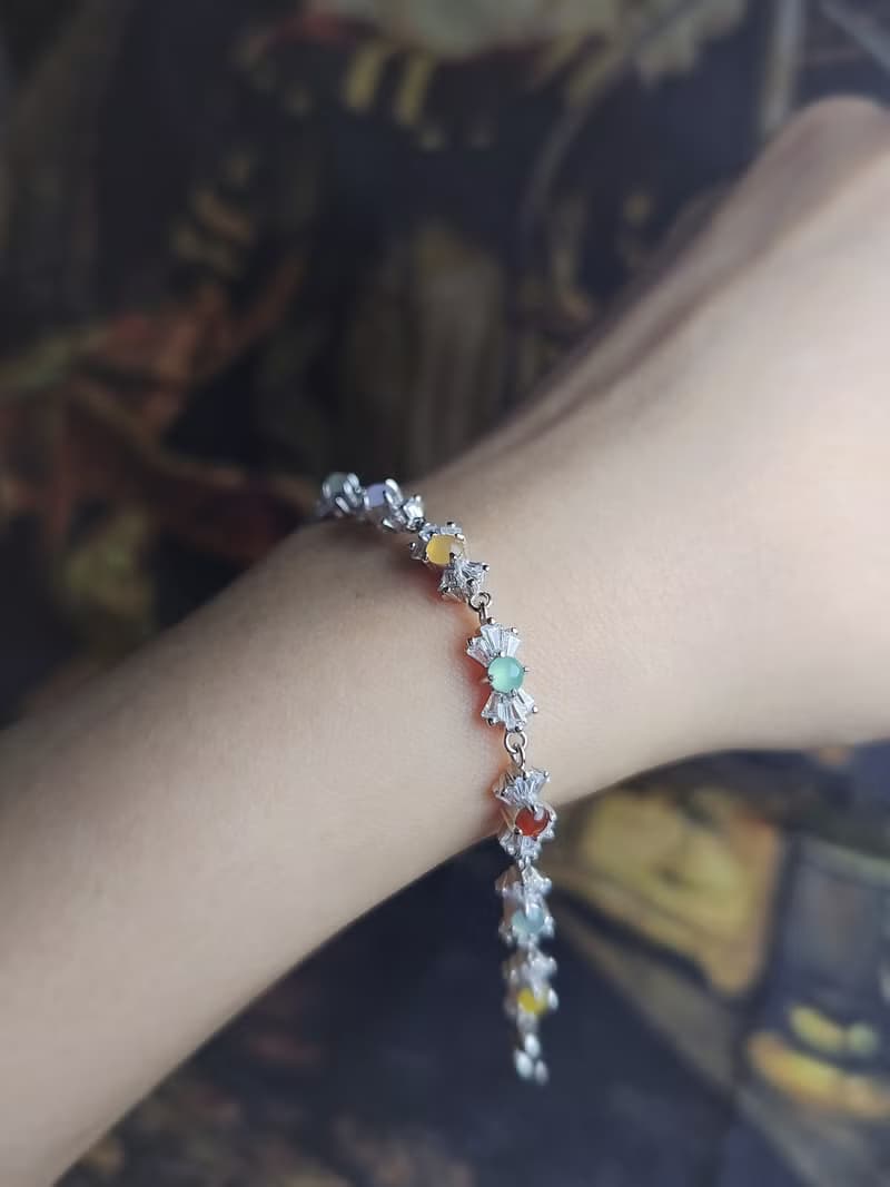 轉好運•補五行|夢幻馬卡龍彩虹多寶|緬甸翡翠純銀蝴蝶結手鏈