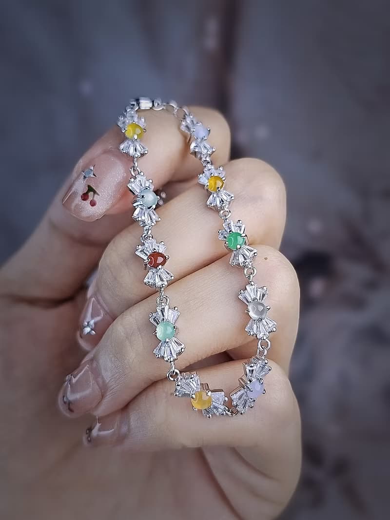 轉好運•補五行|夢幻馬卡龍彩虹多寶|緬甸翡翠純銀蝴蝶結手鏈