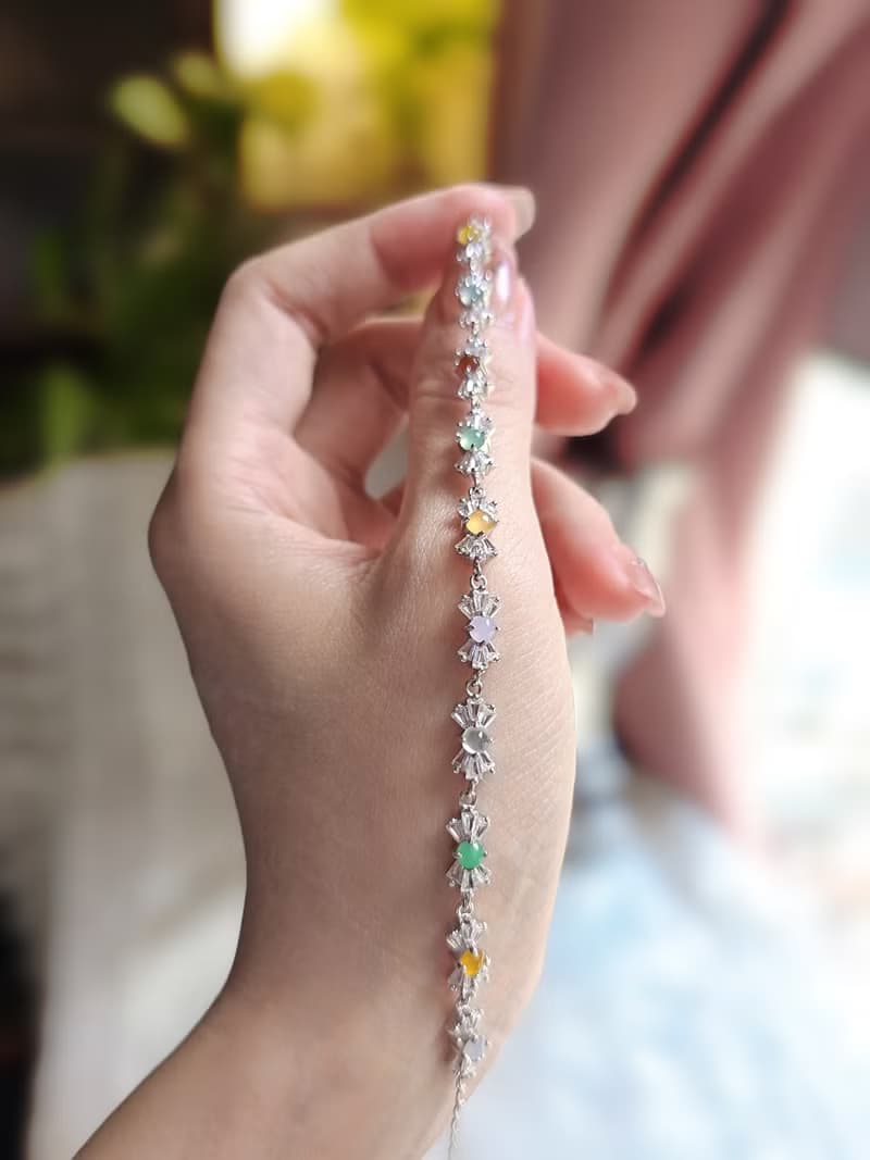 轉好運•補五行|夢幻馬卡龍彩虹多寶|緬甸翡翠純銀蝴蝶結手鏈