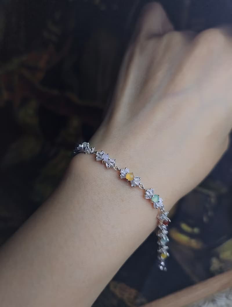 轉好運•補五行|夢幻馬卡龍彩虹多寶|緬甸翡翠純銀蝴蝶結手鏈