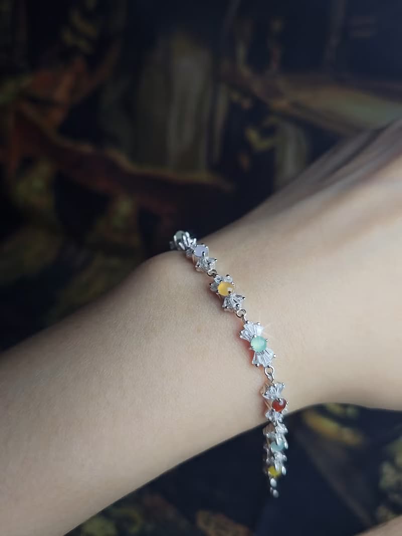 轉好運•補五行|夢幻馬卡龍彩虹多寶|緬甸翡翠純銀蝴蝶結手鏈