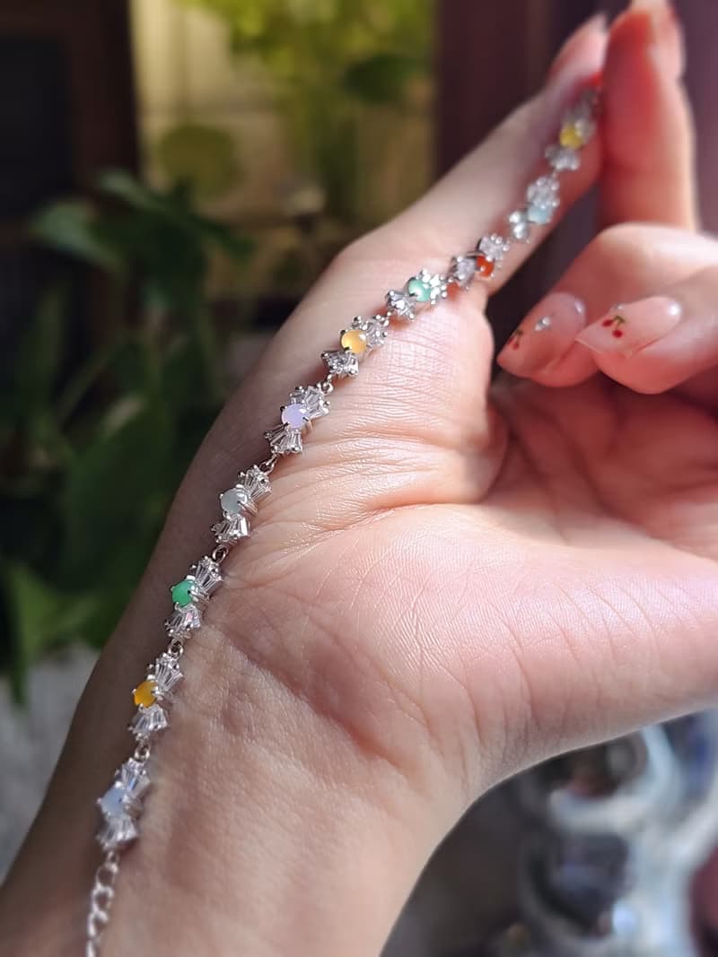 轉好運•補五行|夢幻馬卡龍彩虹多寶|緬甸翡翠純銀蝴蝶結手鏈