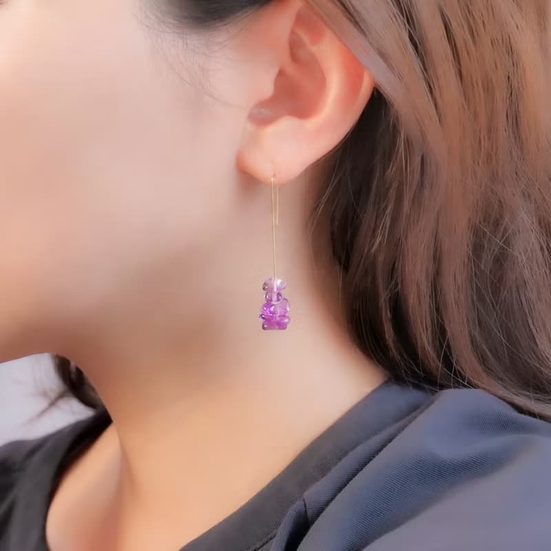 14kgf Amethyst Square Line Pierced Earrings Gift Box