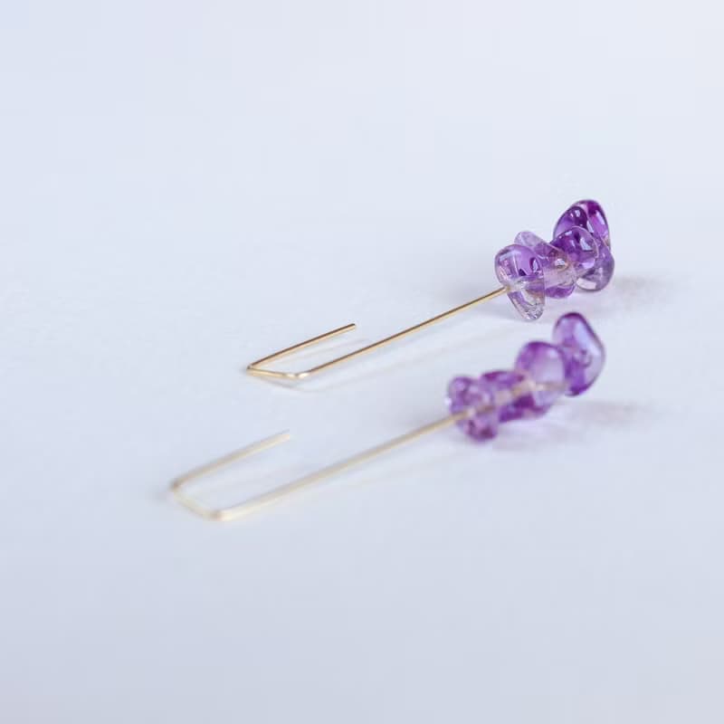 14kgf Amethyst Square Line Pierced Earrings Gift Box