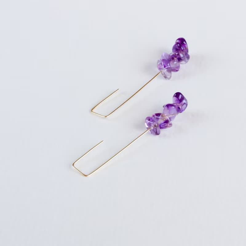 14kgf Amethyst Square Line Pierced Earrings Gift Box