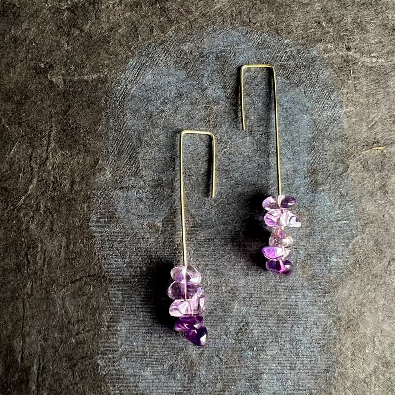 14kgf Amethyst Square Line Pierced Earrings Gift Box