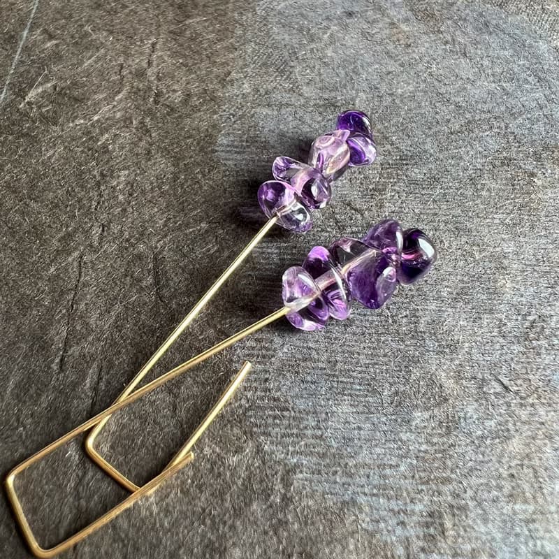 14kgf Amethyst Square Line Pierced Earrings Gift Box