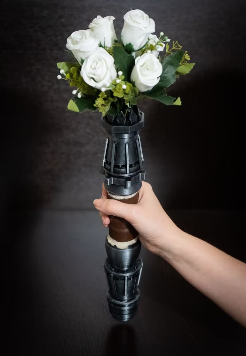 Wedding bouquet holder inspired by Rey's lightsaber hilt