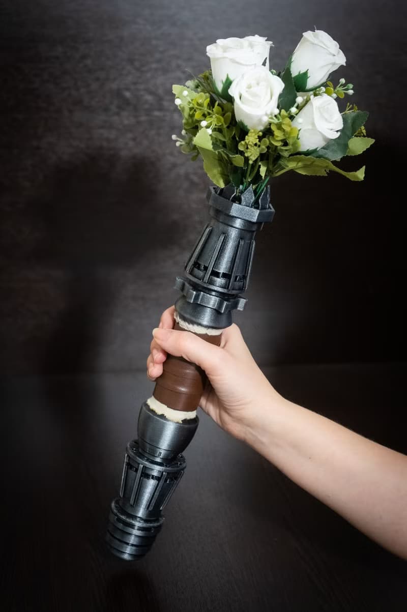 Wedding bouquet holder inspired by Rey's lightsaber hilt