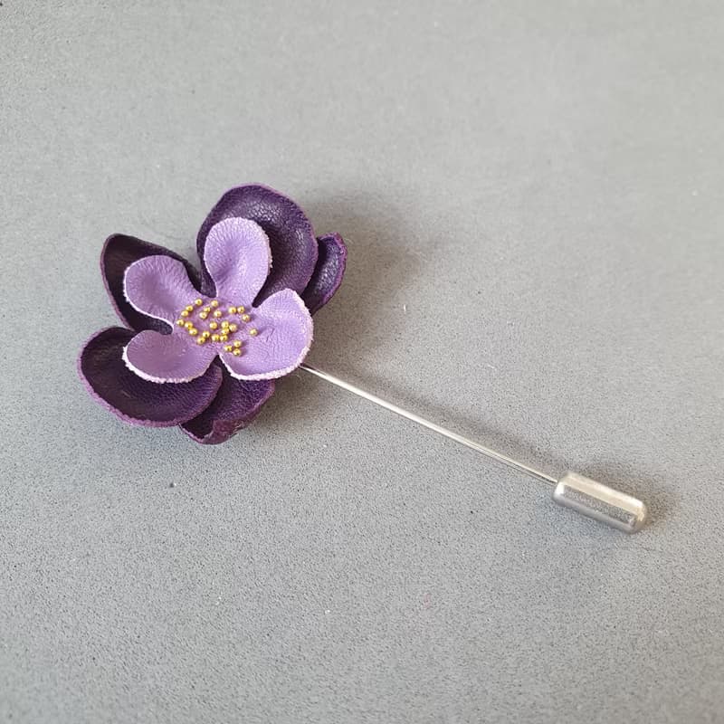 Men's lapel pin flower orchid , Fathers day gift for him Leather boutonniere