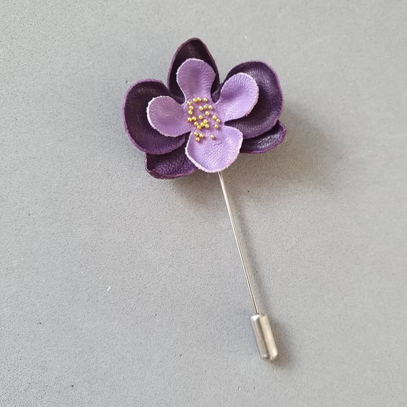 Men's lapel pin flower orchid , Fathers day gift for him Leather boutonniere