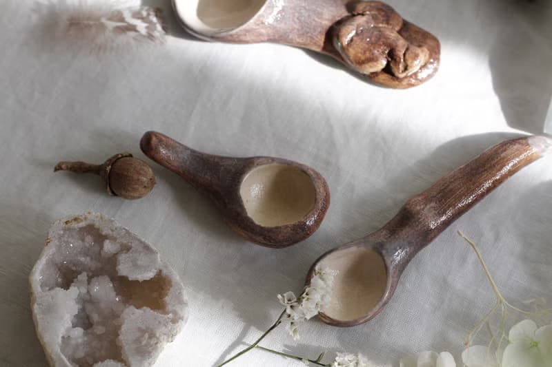 純手捏樹枝造型陶瓷湯匙(一對)