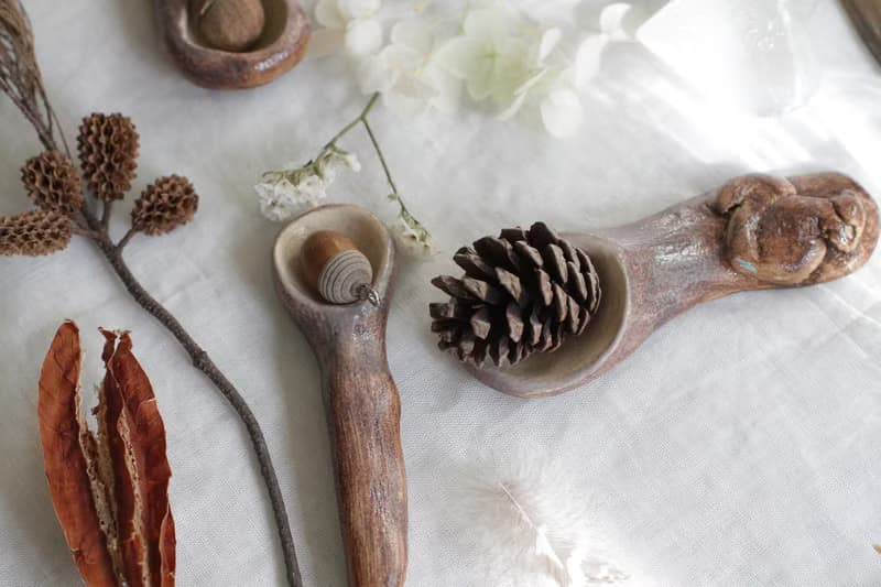 純手捏樹枝造型陶瓷湯匙(一對)