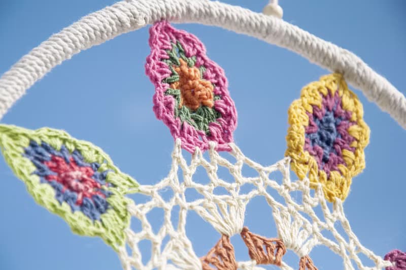 情人節禮物 母親節禮物 生日禮物 民族風 boho 手工編織棉麻彩虹色捕夢網吊飾dream Cather / 手工蕾絲捕夢網- 花朵蕾絲羊毛氈彩虹色系30cm 
