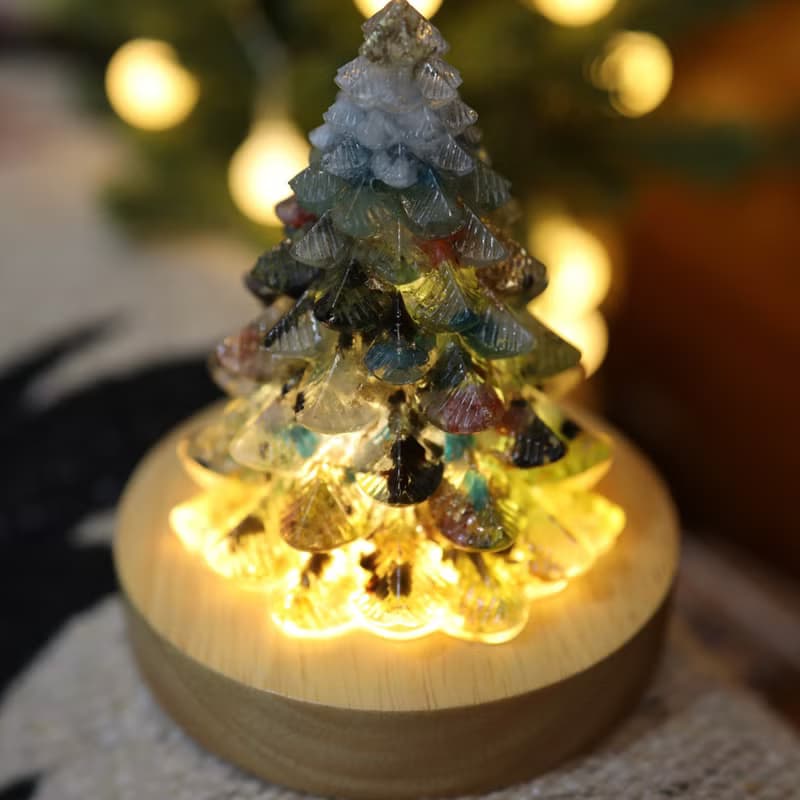 【快速出貨】綠色金箔水晶聖誕樹-大-能量樹寶石樹奧根交換禮物