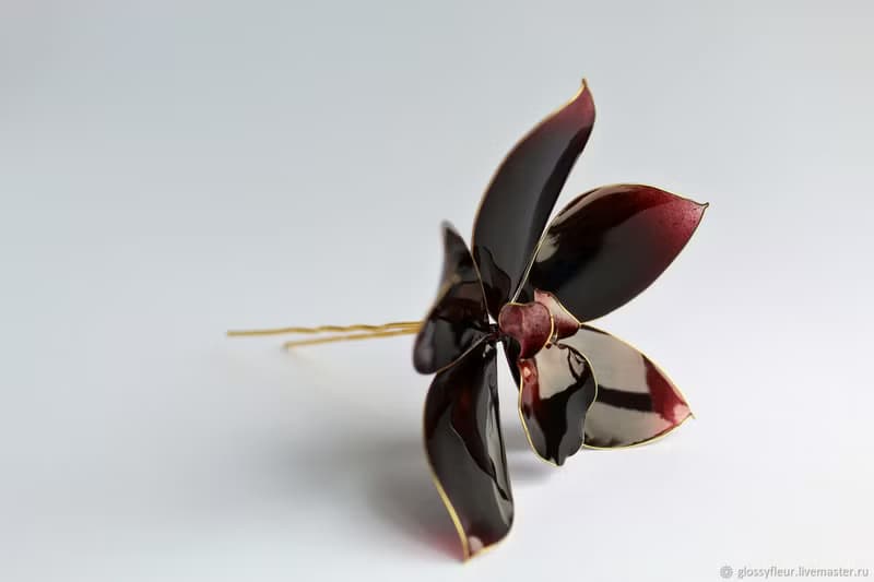 簪 黑蘭花 手工製作的 禮物 觀音 髮飾 金蘭花 水晶花 透明花