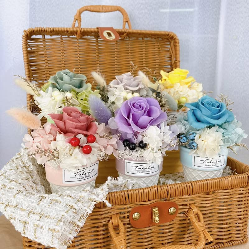 夏日美好 冰淇淋小桌花  乾燥花 永生花 朋友送禮 辦公桌花