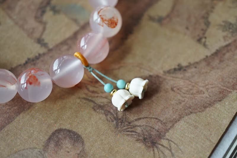 天然川料南紅瑪瑙 松石猛獁牙鈴蘭花南瓜設計單圈手串手鍊s