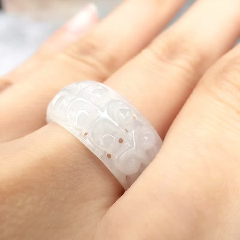 冰種翡翠雕花玉戒 | 天然緬甸A貨翡翠 | 送禮