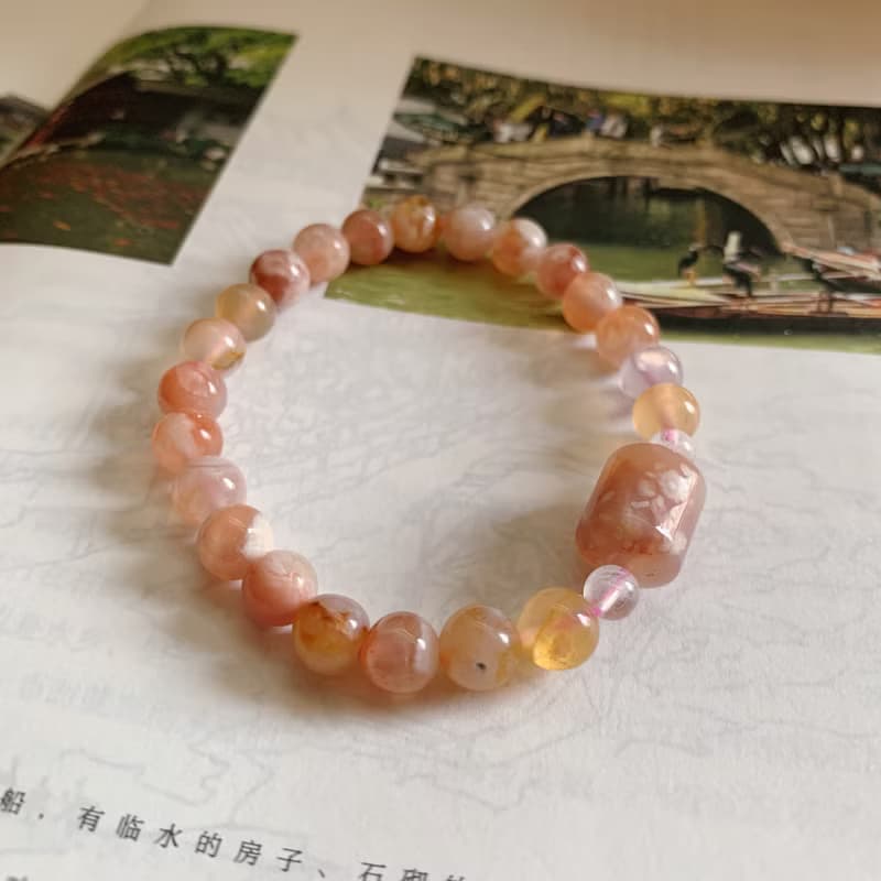 櫻花作意開。天然櫻花瑪瑙手鏈 氣質 文藝