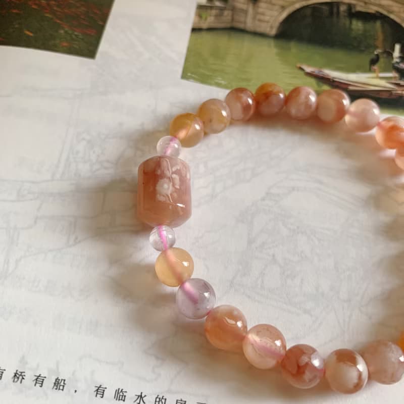 櫻花作意開。天然櫻花瑪瑙手鏈 氣質 文藝