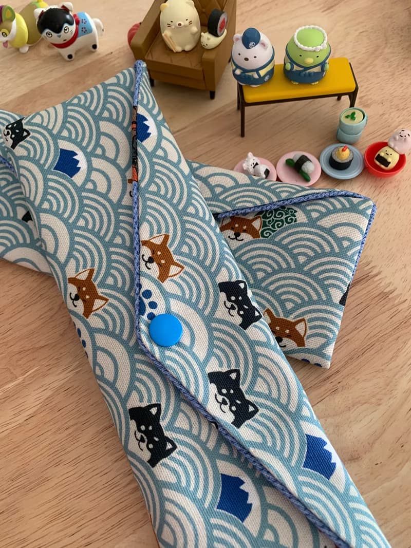 文青風環保純棉筷袋 柴犬的午后祭典 質感原胚 天空藍 日本 潮物