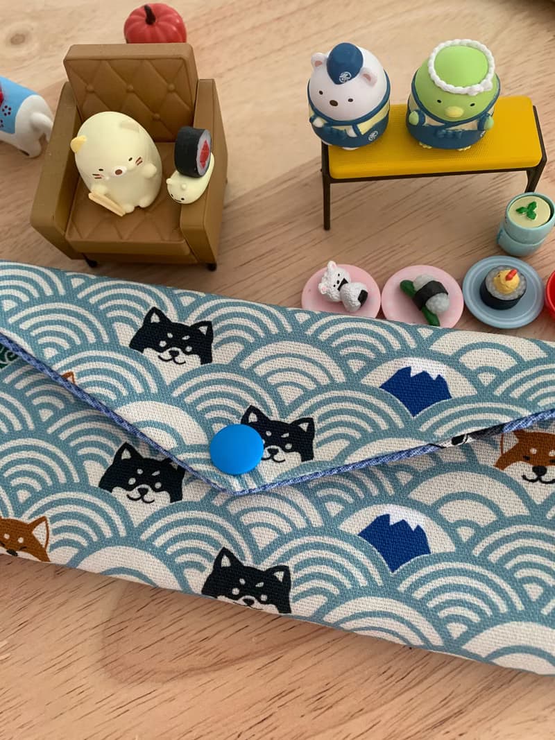 文青風環保純棉筷袋 柴犬的午后祭典 質感原胚 天空藍 日本 潮物