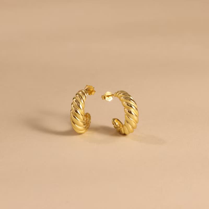 s925銀鍍18k金色 重工時髦經典耳環 弧形耳環 防敏感耳環