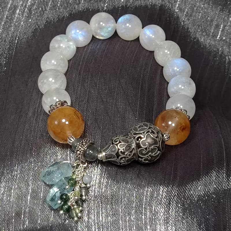手鍊 藍光 月光石 膠花水晶 藍髮晶 海藍寶 海草瑪瑙 葫蘆 銀飾