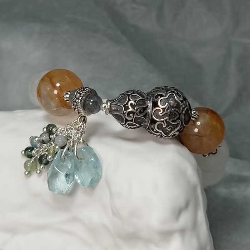 手鍊 藍光 月光石 膠花水晶 藍髮晶 海藍寶 海草瑪瑙 葫蘆 銀飾