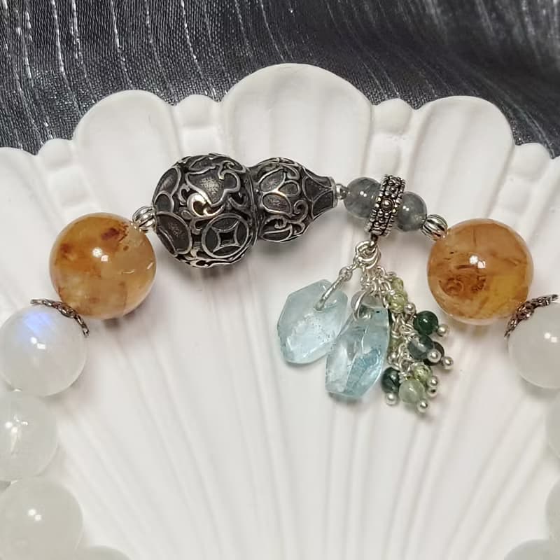 手鍊 藍光 月光石 膠花水晶 藍髮晶 海藍寶 海草瑪瑙 葫蘆 銀飾