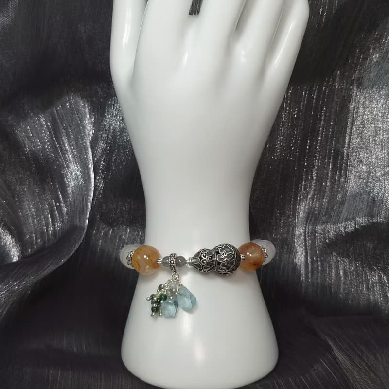 手鍊 藍光 月光石 膠花水晶 藍髮晶 海藍寶 海草瑪瑙 葫蘆 銀飾